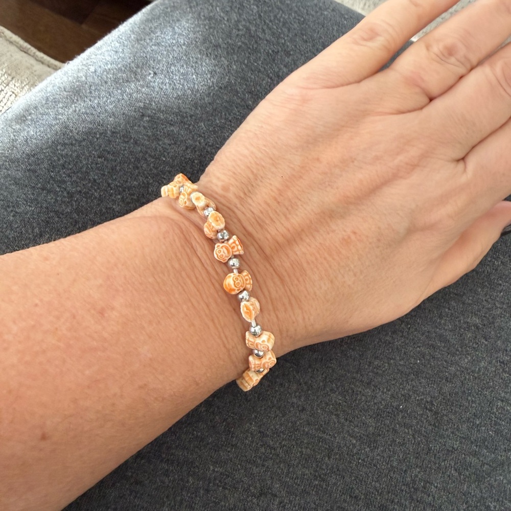 Green and Orange Buddha Bead Bracelet Set of 2 - Picture 3 of 6